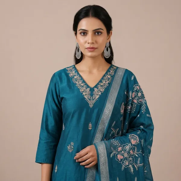 Blue_Silk_Embroidered_Kurta_Pant_Set_With_Dupatta_For_Women