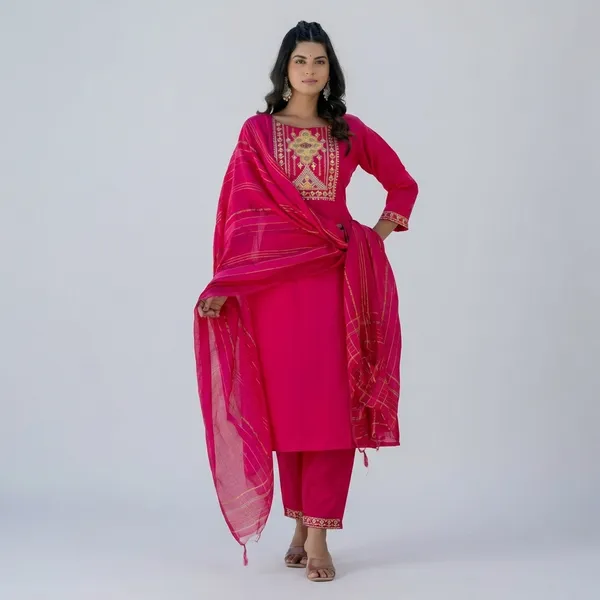 Pink_Cotton_Straight_Kurta_Pant_Set_With_Chanderi_Dupatta_For_Women