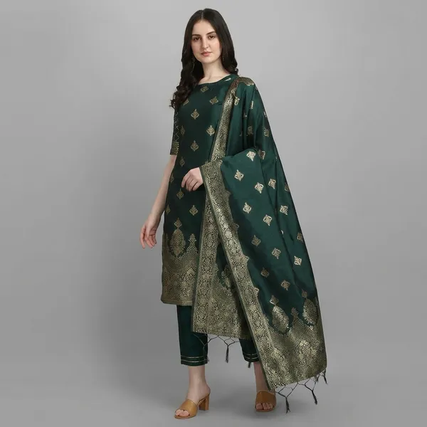 Green_Cotton_Silk_Kurta_Pant_Set_With_Banarasi_Silk_Dupatta_For_Women