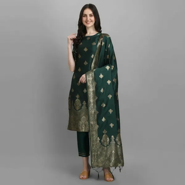 Green_Cotton_Silk_Kurta_Pant_Set_With_Banarasi_Silk_Dupatta_For_Women