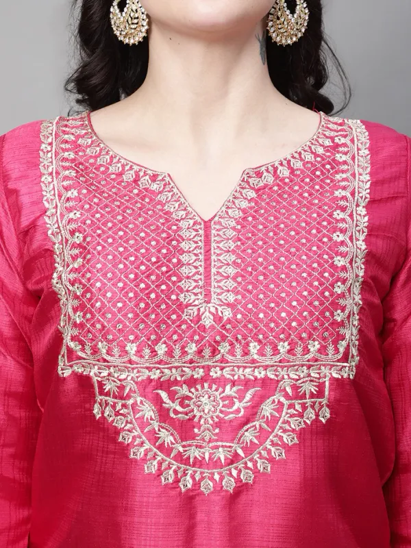 Pink_Silk_Nyra_Cut_Kurta_Trouser_Set_With_Dupatta_For_Women