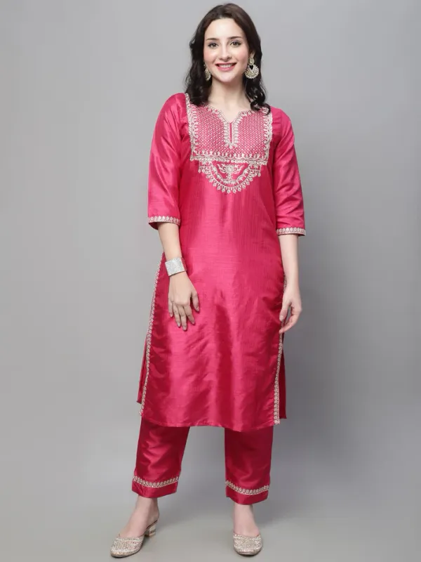 Pink_Silk_Nyra_Cut_Kurta_Trouser_Set_With_Dupatta_For_Women