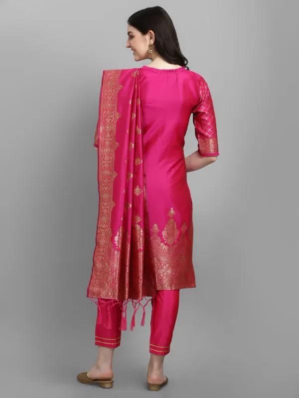 Pink_Cotton_Silk_Kurta_Pant_Set_With_Banarasi_Silk_Dupatta_For_Women