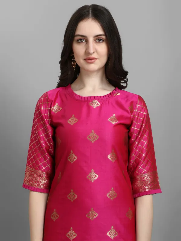 Pink_Cotton_Silk_Kurta_Pant_Set_With_Banarasi_Silk_Dupatta_For_Women