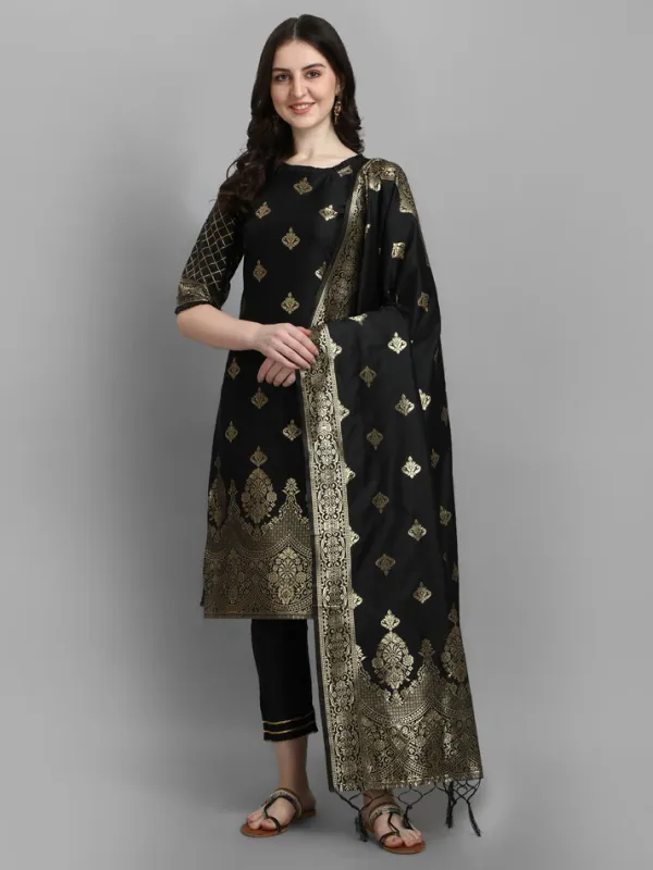 Black_Cotton_Silk_Kurta_Pant_Set_With_Banarasi_Silk_Dupatta_For_Women
