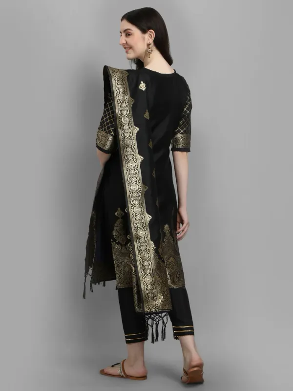 Black_Cotton_Silk_Kurta_Pant_Set_With_Banarasi_Silk_Dupatta_For_Women