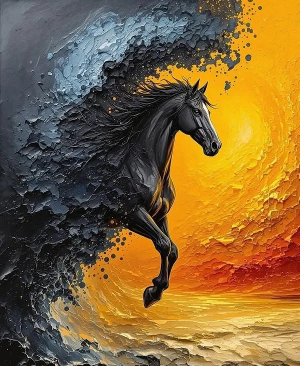 Abstract_Black_Horse_Textured_Wall_Art
