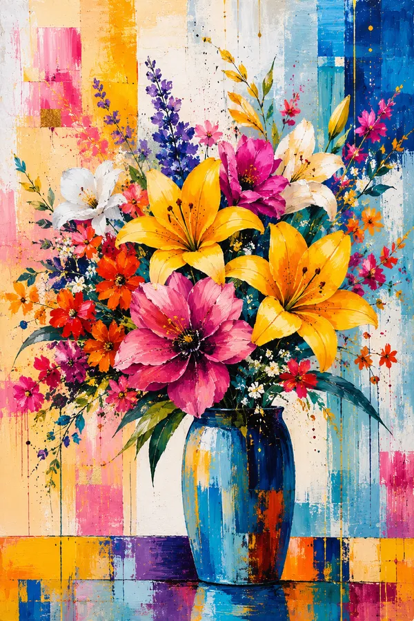 Multicolour_Abstract_Floral_Bouquet_Wall_Art