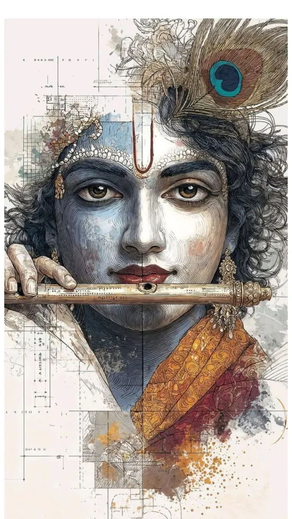 Krishna_Flute_And_Peacock_Feather_Artistic_Wall_Art
