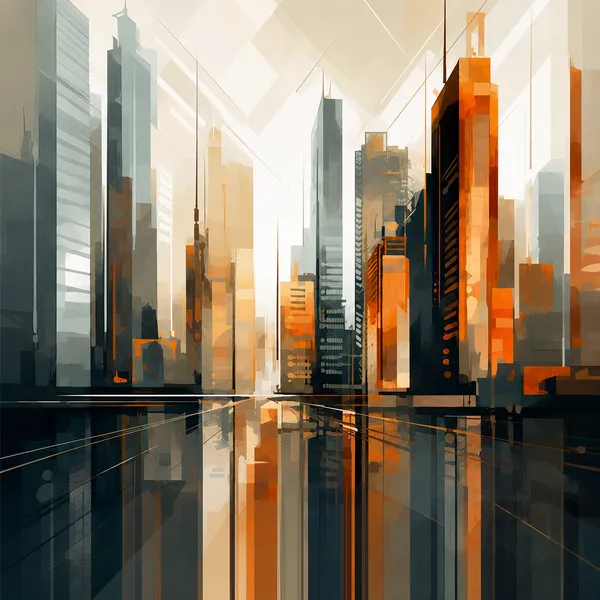 Abstract_Orange_And_Grey_Cityscape_Wall_Art