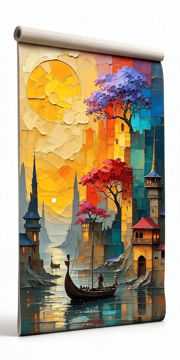 Abstract_Multicolour_Cityscape_Boat_Wall_Art