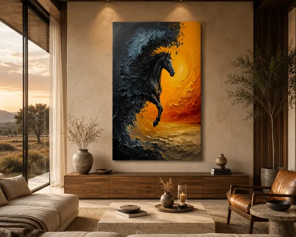 Abstract_Black_Horse_Textured_Wall_Art