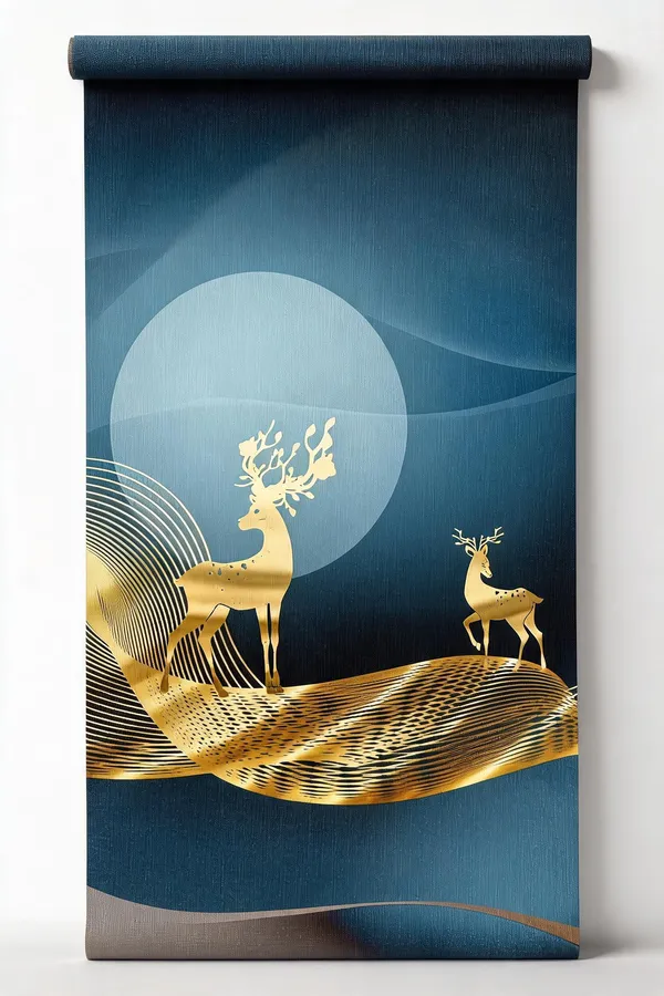 Blue_Artistic_Deer_Print_Curtain