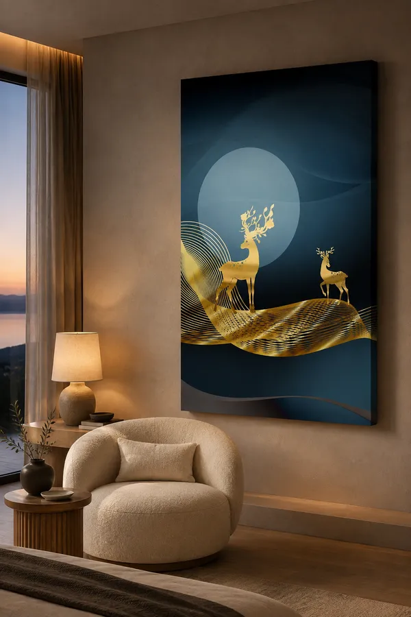 Blue_Artistic_Deer_Print_Curtain