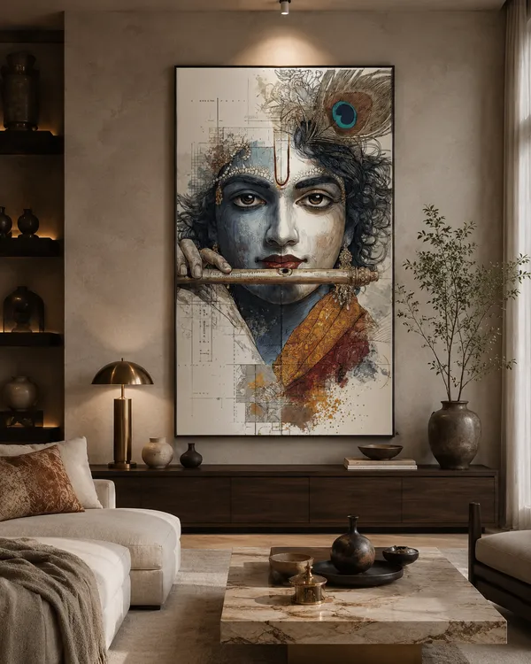 Krishna_Flute_And_Peacock_Feather_Artistic_Wall_Art