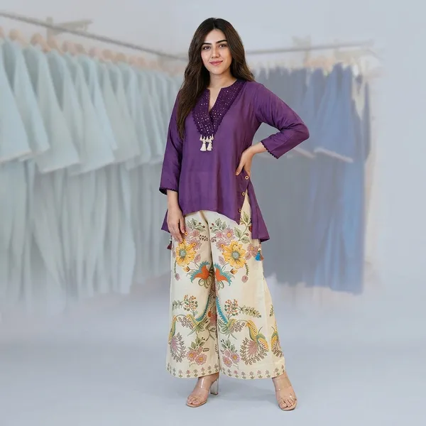 Purple_Embroidered_Co-ord_Set_With_Floral_Print__Set_For_Women