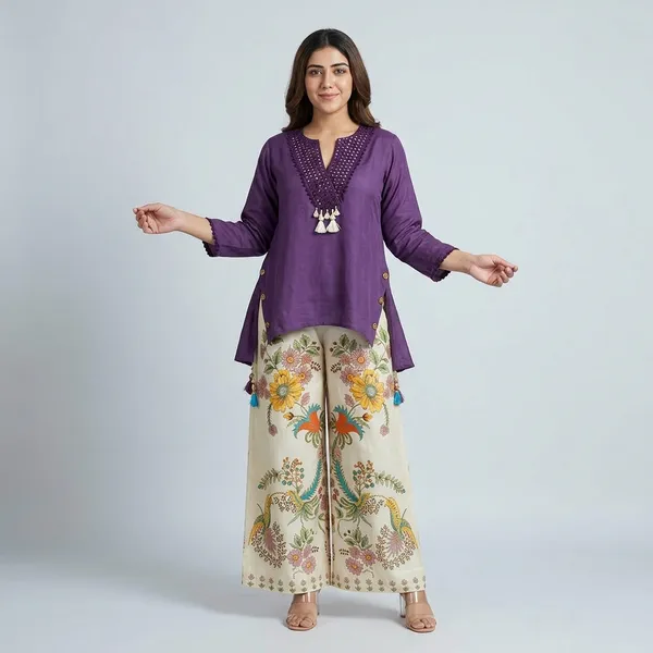 Purple_Embroidered_Co-ord_Set_With_Floral_Print__Set_For_Women