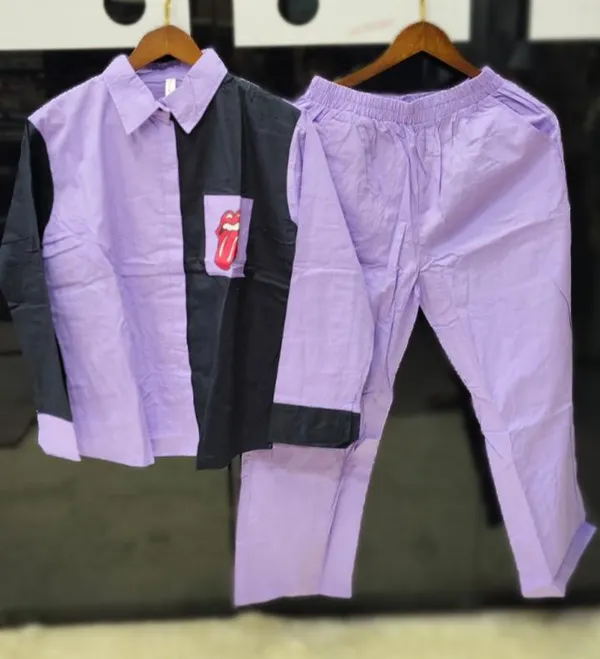 Lavender_Black_Coloblock_Cotton_Collared_Shirt_And_Pant_Coord_Set_For_Women