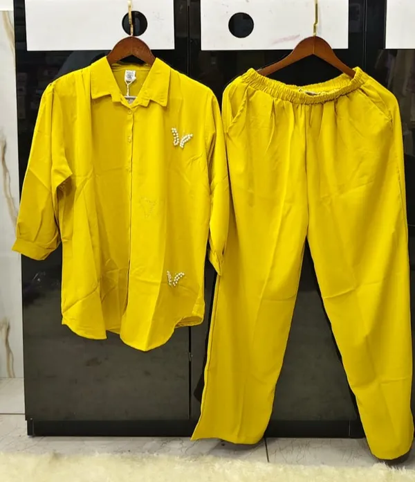 Yellow_Korean_Pearl_Butterfly_Shirt_And_Pant_Lounge_Set_For_Women