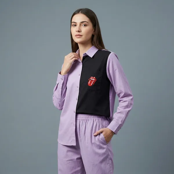 Lavender_Black_Coloblock_Cotton_Collared_Shirt_And_Pant_Coord_Set_For_Women