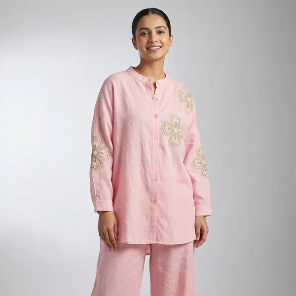Light_Pink_Embroidered_Linen_Oversize_Fit_Co-Ord_Set_For_Women