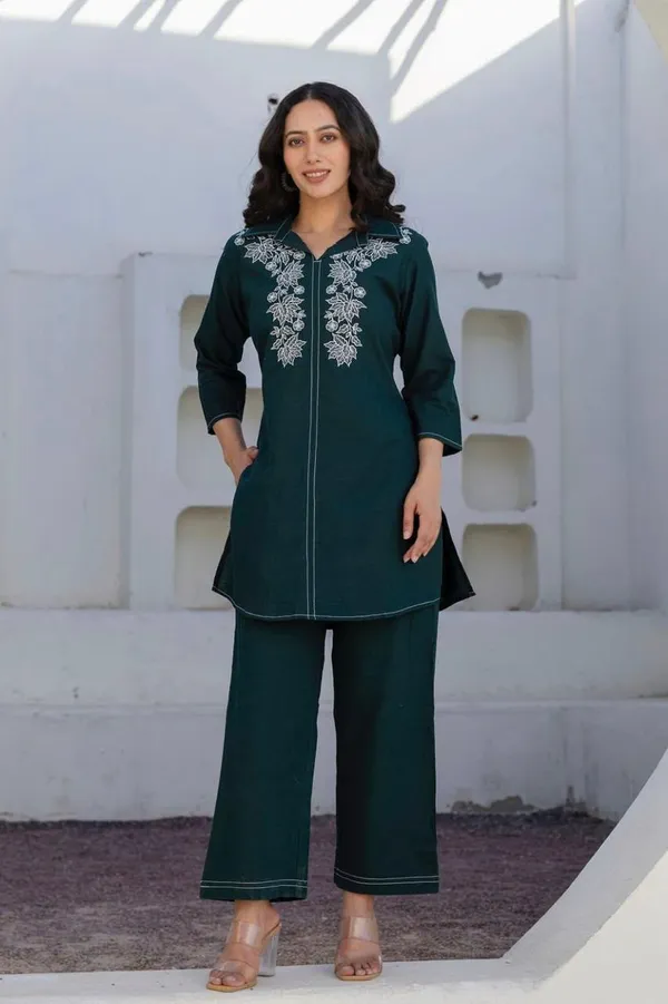Teal_Green_Embroidered_Tunic__Set_For_Women