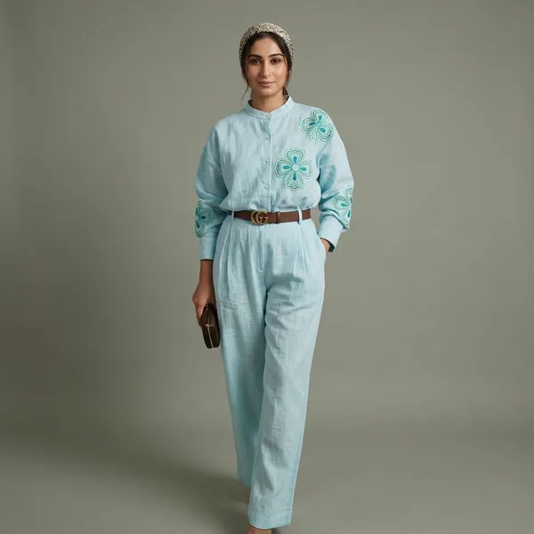 Light_Blue_Embroidered_Linen_Oversize_Fit_Co-Ord_Set_For_Women