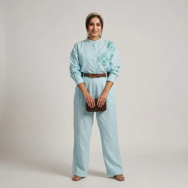 Light_Blue_Embroidered_Linen_Oversize_Fit_Co-Ord_Set_For_Women