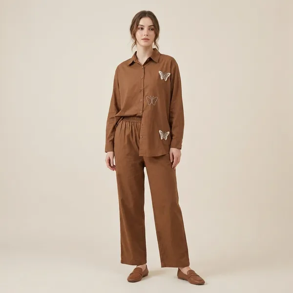 Brown_Korean_Pearl_Butterfly_Shirt_And_Pant_Lounge_Set_For_Women