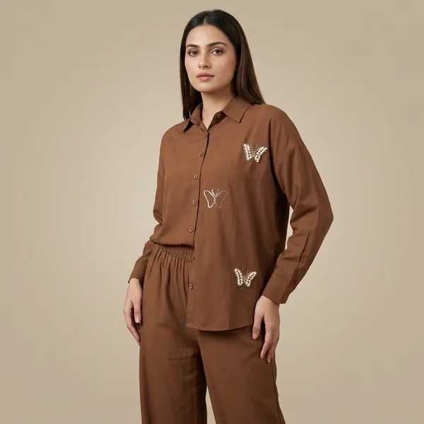 Brown_Korean_Pearl_Butterfly_Shirt_And_Pant_Lounge_Set_For_Women