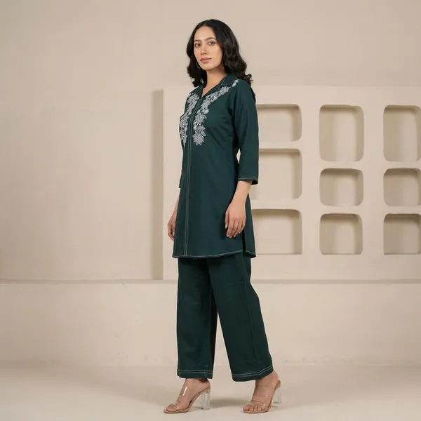 Teal_Green_Embroidered_Tunic__Set_For_Women