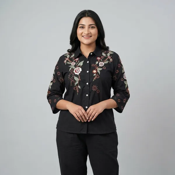 Black_Embroidered_Floral_Shirt_And_Trouser_Set_For_Women