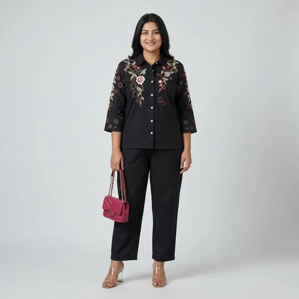 Black_Embroidered_Floral_Shirt_And_Trouser_Set_For_Women