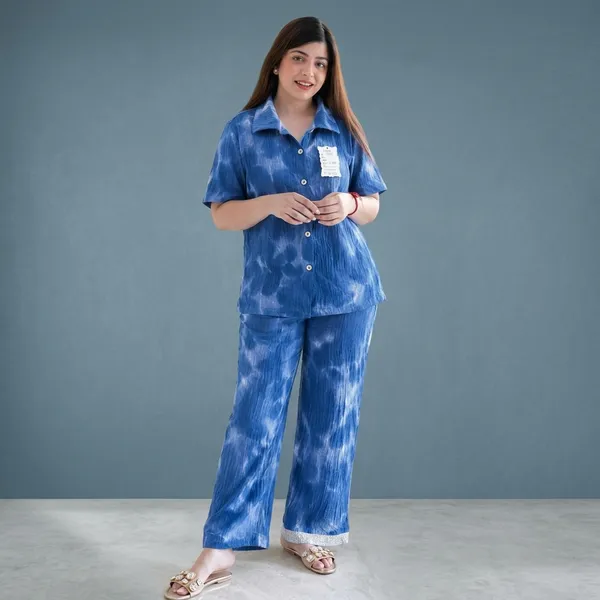 Blue_Tie-Dye_Cotton_Night_Suit_Set_For_Women
