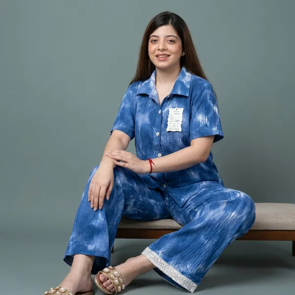 Blue_Tie-Dye_Cotton_Night_Suit_Set_For_Women