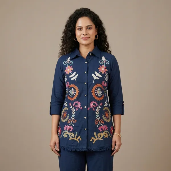 Navy_Blue_Embroidered_Floral_Shirt_And_Pant_Coord_Set_For_Women