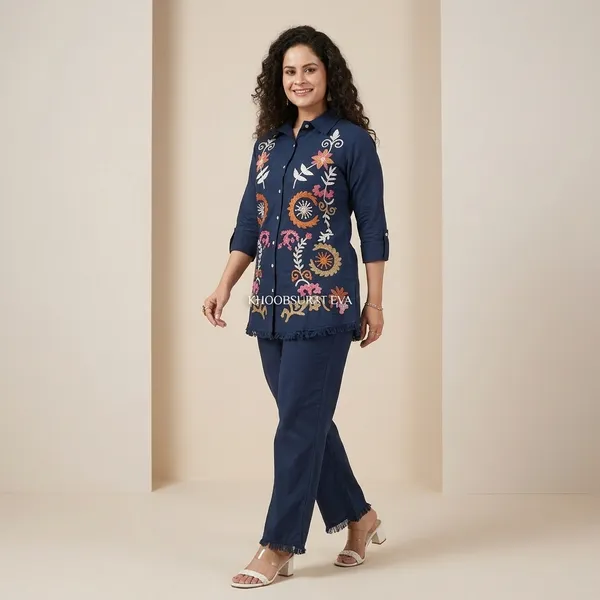 Navy_Blue_Embroidered_Floral_Shirt_And_Pant_Coord_Set_For_Women