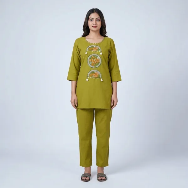 Olive_Green_Embroidered_Ethnic_Tunic_And_Pant_Set_For_Women