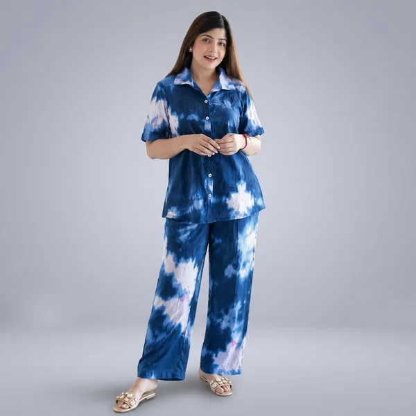Blue_Tie_Dye_Cotton_Night_Suit_Set_For_Women