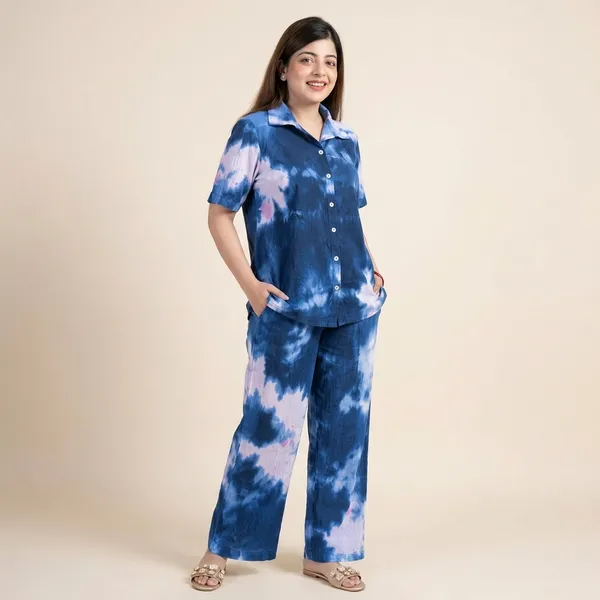 Blue_Tie_Dye_Cotton_Night_Suit_Set_For_Women