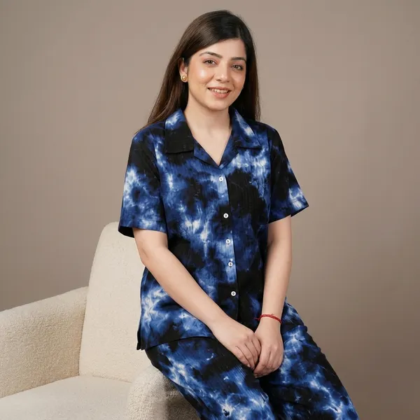 Blue_Tie-Dye_Cotton_Night_Suit_Set_For_Women