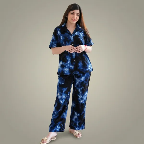 Blue_Tie-Dye_Cotton_Night_Suit_Set_For_Women