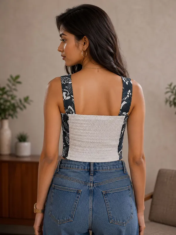 Navy_Blue_&_White_Cotton_Top_For_Women