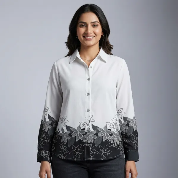 White_&_Black_Crepe_Printed_Shirt_For_Women