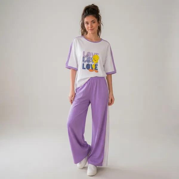 White_&_Lavender_Cotton_Night_Suit_Set_For_Women
