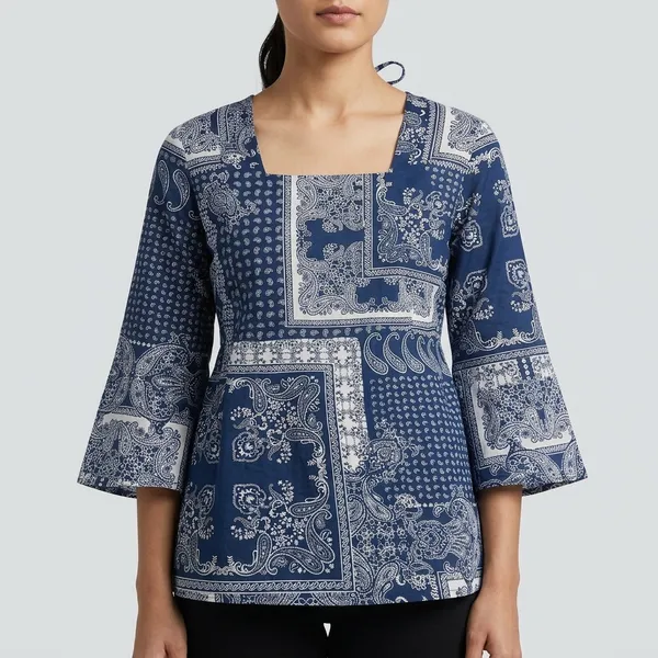 Navy_Blue_Cotton_Printed_Peplum_Top_For_Women