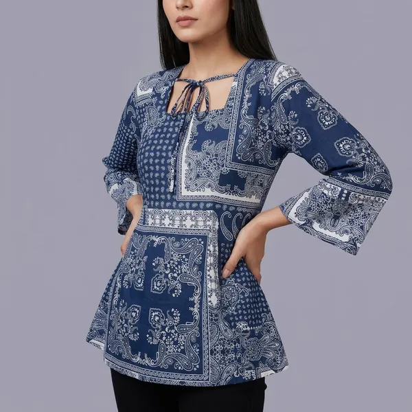 Navy_Blue_Cotton_Printed_Peplum_Top_For_Women