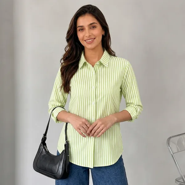 Pista_Green_&_White_Cotton_Casual_Shirt_For_Women