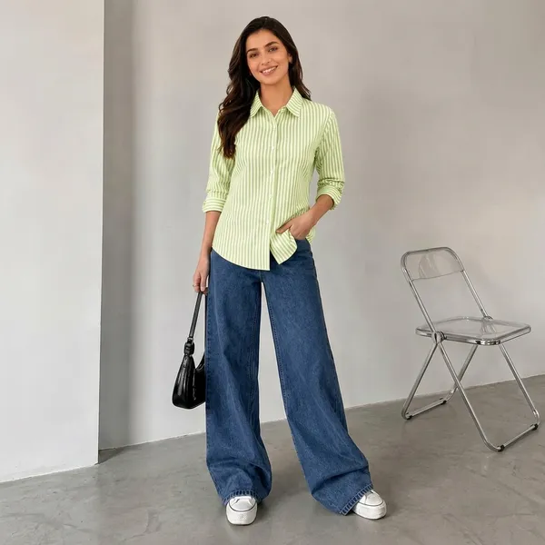 Pista_Green_&_White_Cotton_Casual_Shirt_For_Women