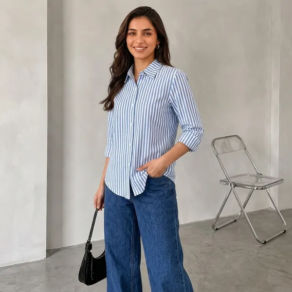 Sky_Blue_&_White_Cotton_Casual_Shirt_For_Women